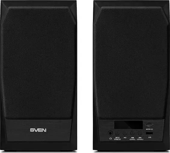 Акустическая система SVEN MC-10, чёрный, 2.0, мощность 2x25 Вт (RMS), FM - тюнер, USB/microSD, дисплей, пульт ДУ, Bluetooth (SV-014018)
