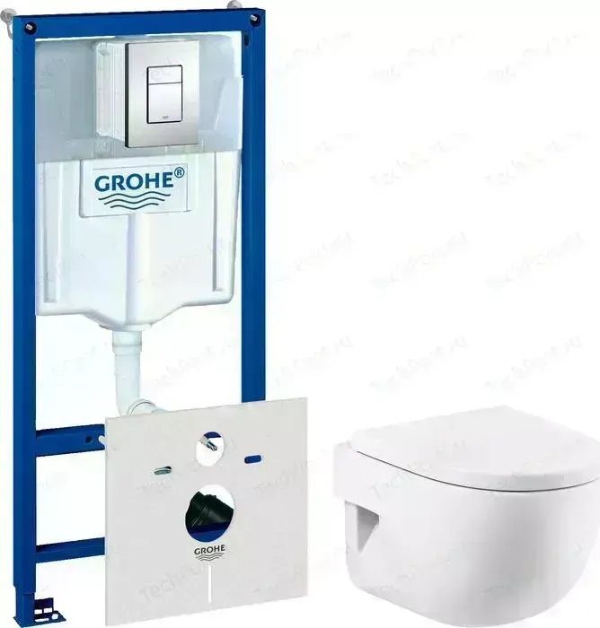 Комплект унитаза с инсталляцией ROCA Meridian с Grohe, кнопкой, сиденьем микролифт (346248000, 38775001, 8012AC004)