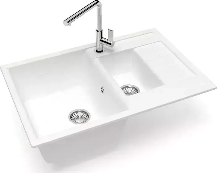 Мойка кухонная Glanz J-210-31 белая, матовая, с сифоном