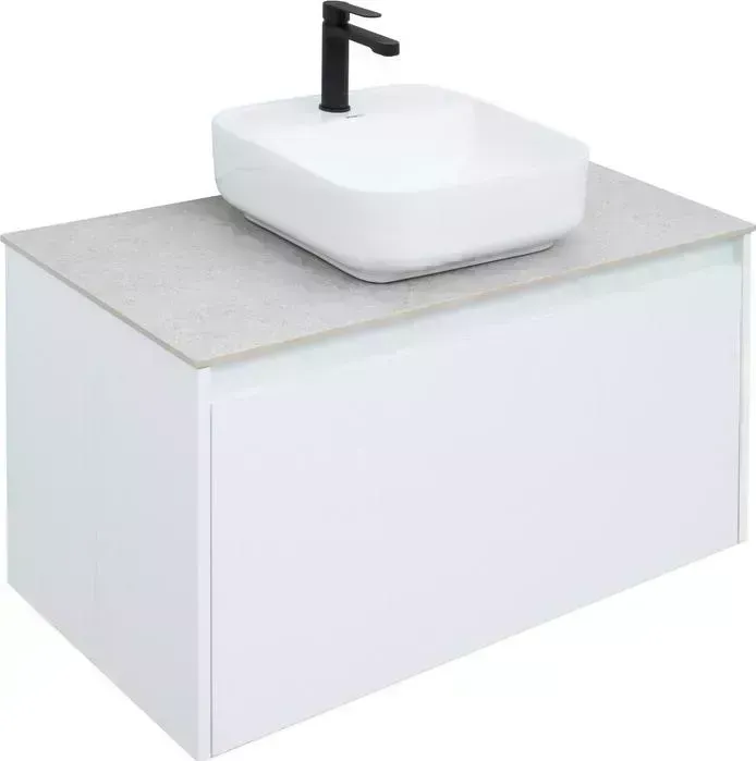 Тумба с раковиной AQUANET с Nova Lite 90 один ящик, белый глянец/серая (242257, 257614, 211281)