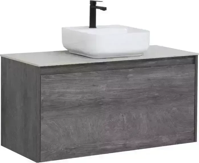 Тумба с раковиной AQUANET с Nova Lite 100 один ящик, дуб рошелье/серая (242579, 257605, 211281)