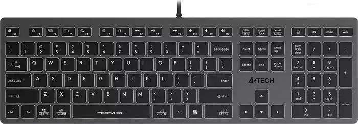 Клавиатура A4TECH Fstyler FX60H серый USB slim (FX60H GREY/WHITE)