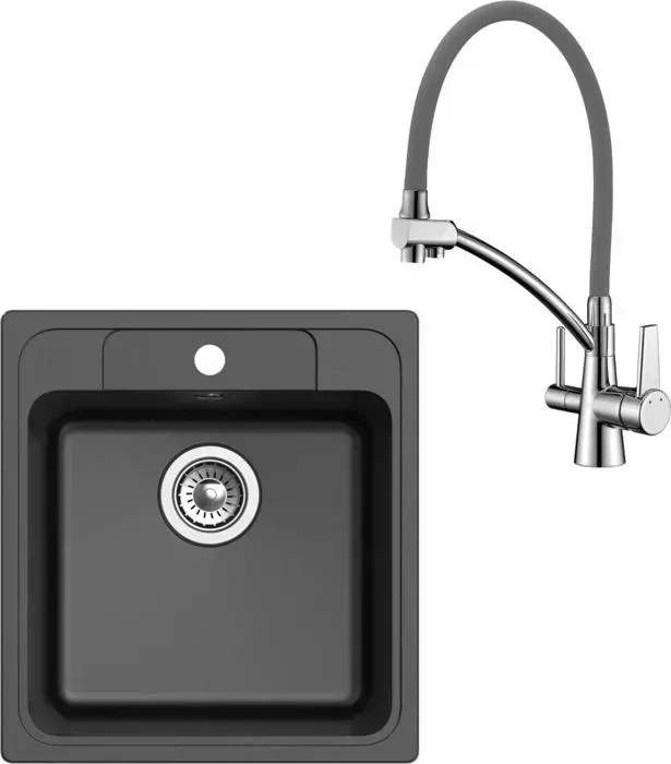 Мойка кухонная и смеситель Ewigstein и смеситель E-50, Lemark Comfort LM3071C-Gray черная/хром