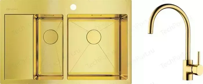 Мойка кухонная и смеситель OMOIKIRI и смеситель Akisame 78-2 LG-R светлое золото (4973088, 4994291)