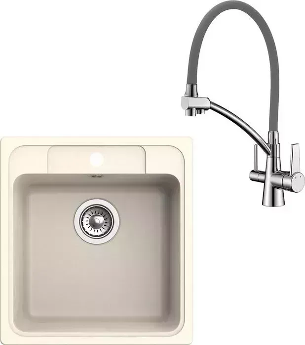 Мойка кухонная и смеситель Ewigstein и смеситель E-50, Lemark Comfort LM3071C-Gray крем/хром
