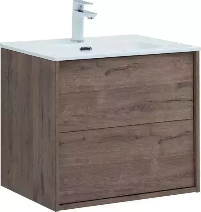 Тумба под раковину AQUANET Lino 60 Flat два ящика, дуб веллингтон (287541)