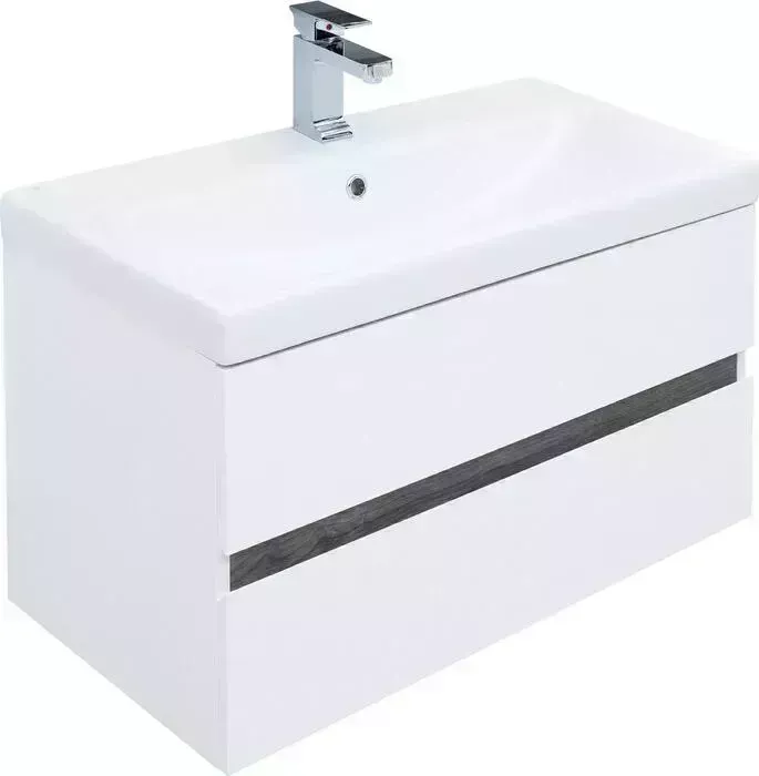 Тумба с раковиной AQUANET с Беркли 80 белый глянец/дуб рошелье (254290, S-UM-MOD80/1)