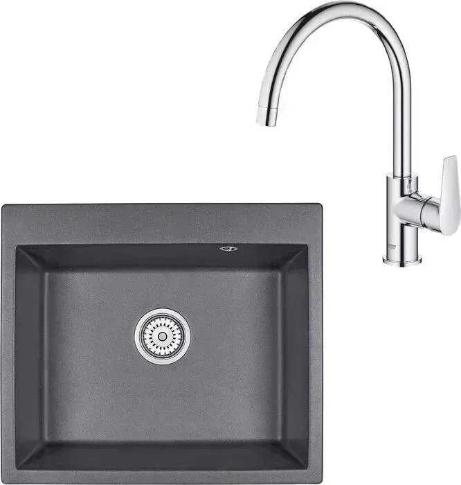 Мойка кухонная и смеситель Granula и GR-6001 графит, Grohe BauEdge 31367001