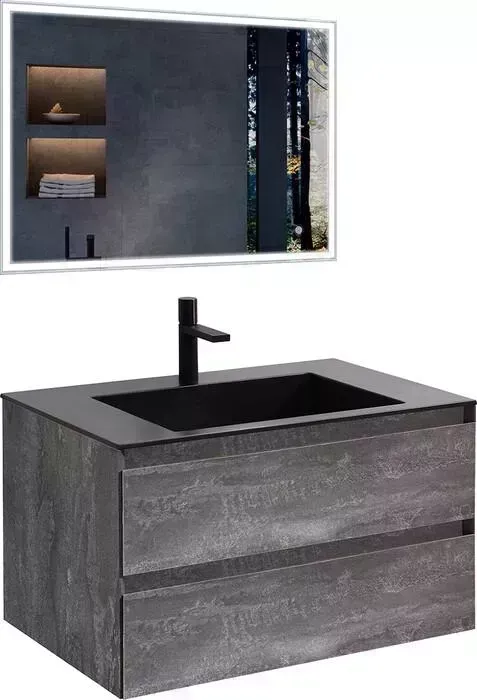 Мебель для ванной Vincea Luka 80х48 G.Stone, черная раковина