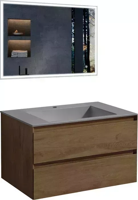 Мебель для ванной Vincea Luka 80х48 T.Oak, серая раковина