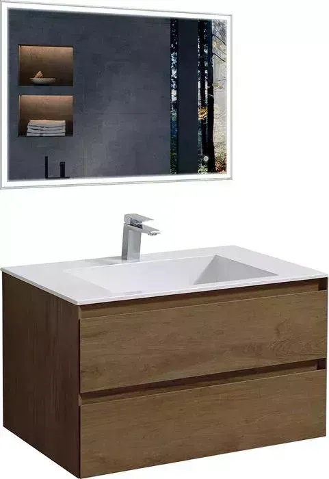 Мебель для ванной Vincea Luka 80х48 T.Oak, белая раковина