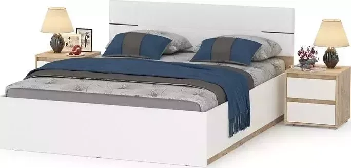 Кровать Моби Лея 11.32Н 160х200 с тумбами 13.288 цвет дуб эндгрейн элегантный/миндаль/белая (1024525)