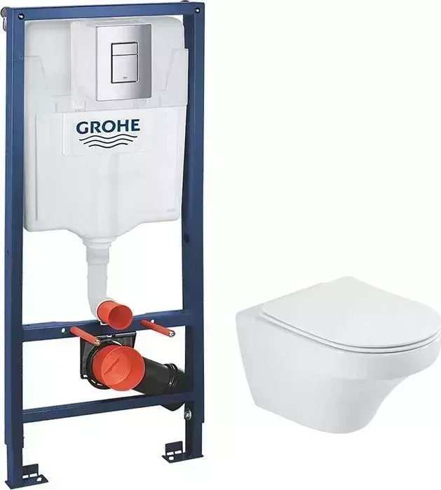 Комплект унитаза с инсталляцией CEZARES Duet с Grohe, кнопка хром, сиденье микролифт CZR-2316-SC
