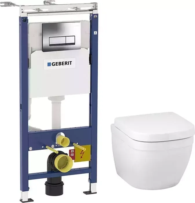 Комплект унитаза с инсталляцией Grohe Euro Ceramic с Geberit сиденье микролифт, клавиша хром (39206000, 458.125.21.1, 39330001)
