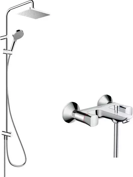 Смеситель для ванны Hansgrohe Logis с душевым гарнитуром, хром (71243000, 26282000)