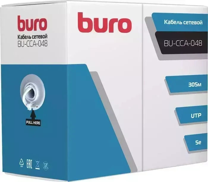 Кабель BURO сетевой (витая пара) UTP 4 пары cat5E solid 0.48мм Cu 305м серый