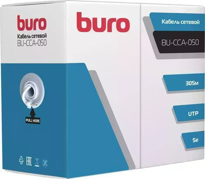Кабель BURO сетевой (витая пара) UTP 4 пары cat5E solid 0.45мм Cu 305м серый
