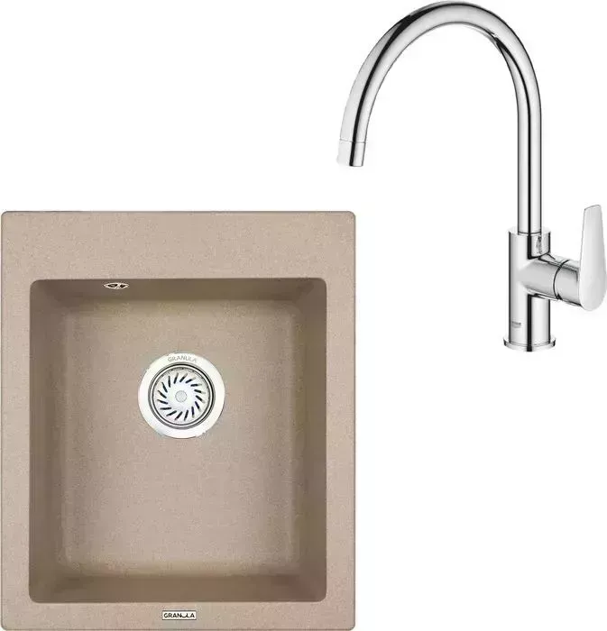 Мойка кухонная и смеситель Granula и смеситель GR-4201 песок, Grohe BauEdge 31367001