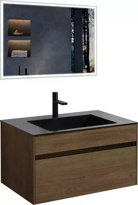 Мебель для ванной Vincea Chiara 80х48 T.Oak, черная раковина