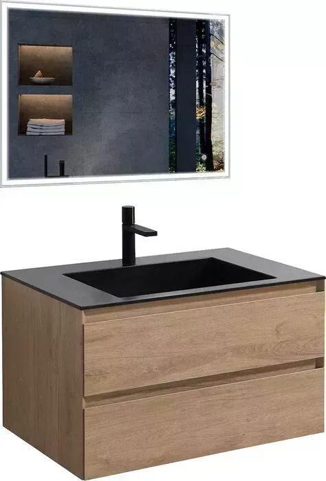 Мебель для ванной Vincea Luka 80х48 N.Oak, черная раковина