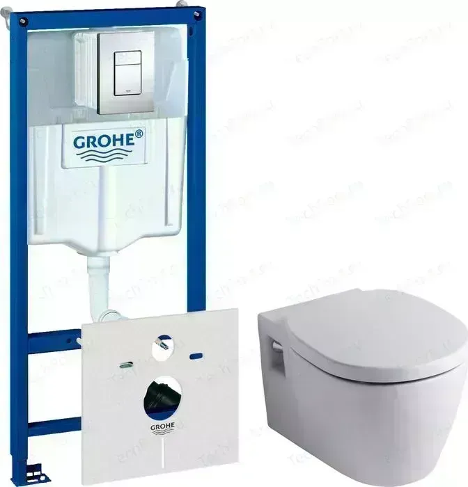 Комплект унитаза с инсталляцией Ideal Standard Connect с Grohe, кнопкой, сиденьем микролифт (E803501, 38775001, E712701)