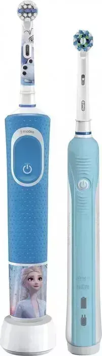 Набор электрических зубных щеток Oral-B Family Edition Pro 1 700+Kids Frozen бирюзовый/синий