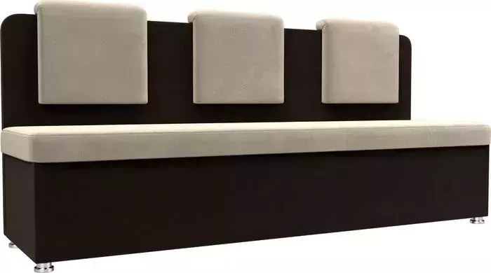 Кухонный прямой диван АртМебель Маккон 3-х местный микровельвет бежевый/коричневый