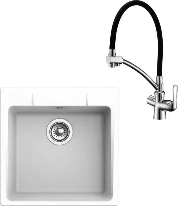 Мойка кухонная и смеситель Ewigstein и смеситель G-50, Lemark Comfort LM3070C иней/хром