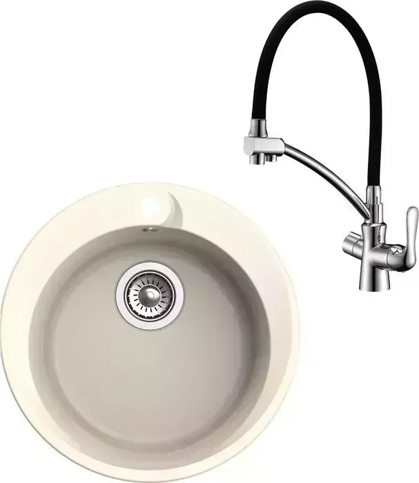Мойка кухонная и смеситель Ewigstein и смеситель R-45, Lemark Comfort LM3070C крем/хром