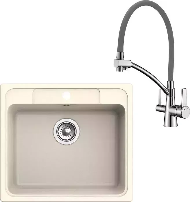 Мойка кухонная и смеситель Ewigstein и смеситель E-60, Lemark Comfort LM3071C-Gray крем/хром