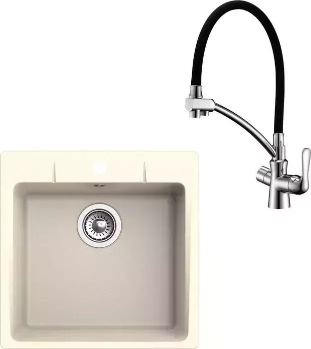 Мойка кухонная и смеситель Ewigstein и смеситель G-50, Lemark Comfort LM3070C крем/хром