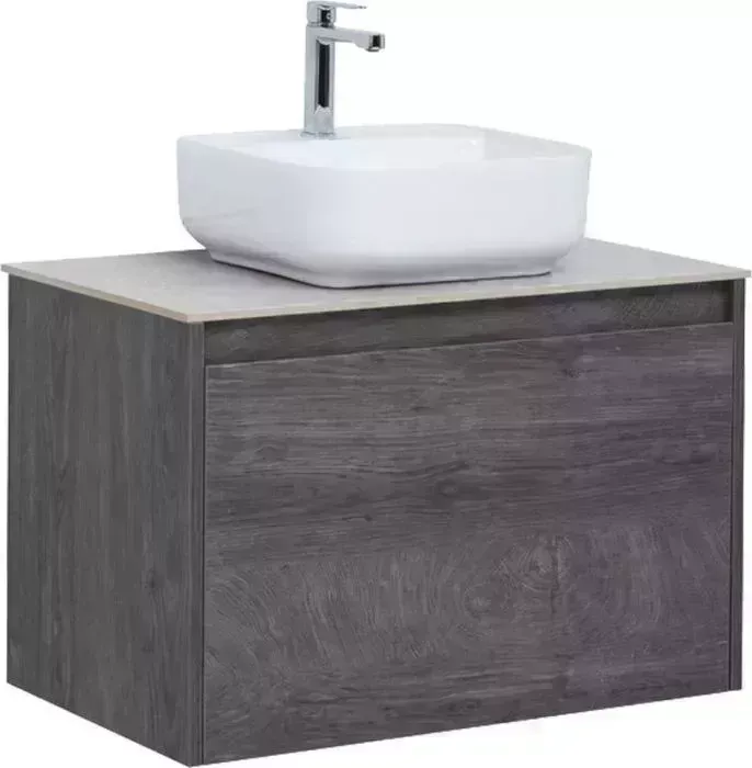 Тумба с раковиной AQUANET с Nova Lite 75 один ящик, дуб рошелье/серая (242274, 257611, 211281)