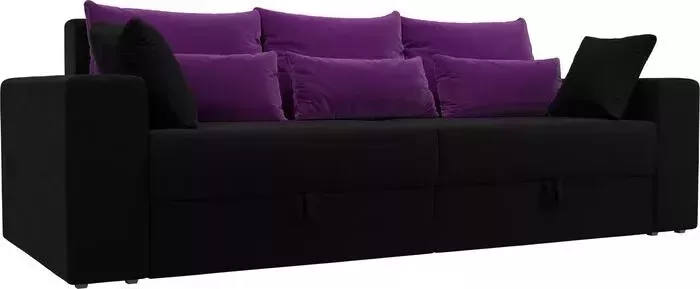 Диван Мебелико Майами микровельвет черный подушки фиолетовые