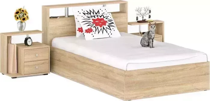 Кровать СВК Камелия 120х200 две тумбы, дуб сонома (1024033)
