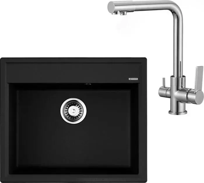 Мойка кухонная и смеситель OMOIKIRI и смеситель Daisen 60 BL, РМС SL130, черная (4993622, SL130-015F)
