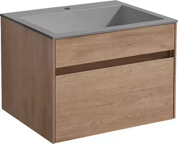 Тумба с раковиной Vincea с Chiara 60х48 N.Oak, серая раковина (VMC-2C600NO, VCB-13600G)