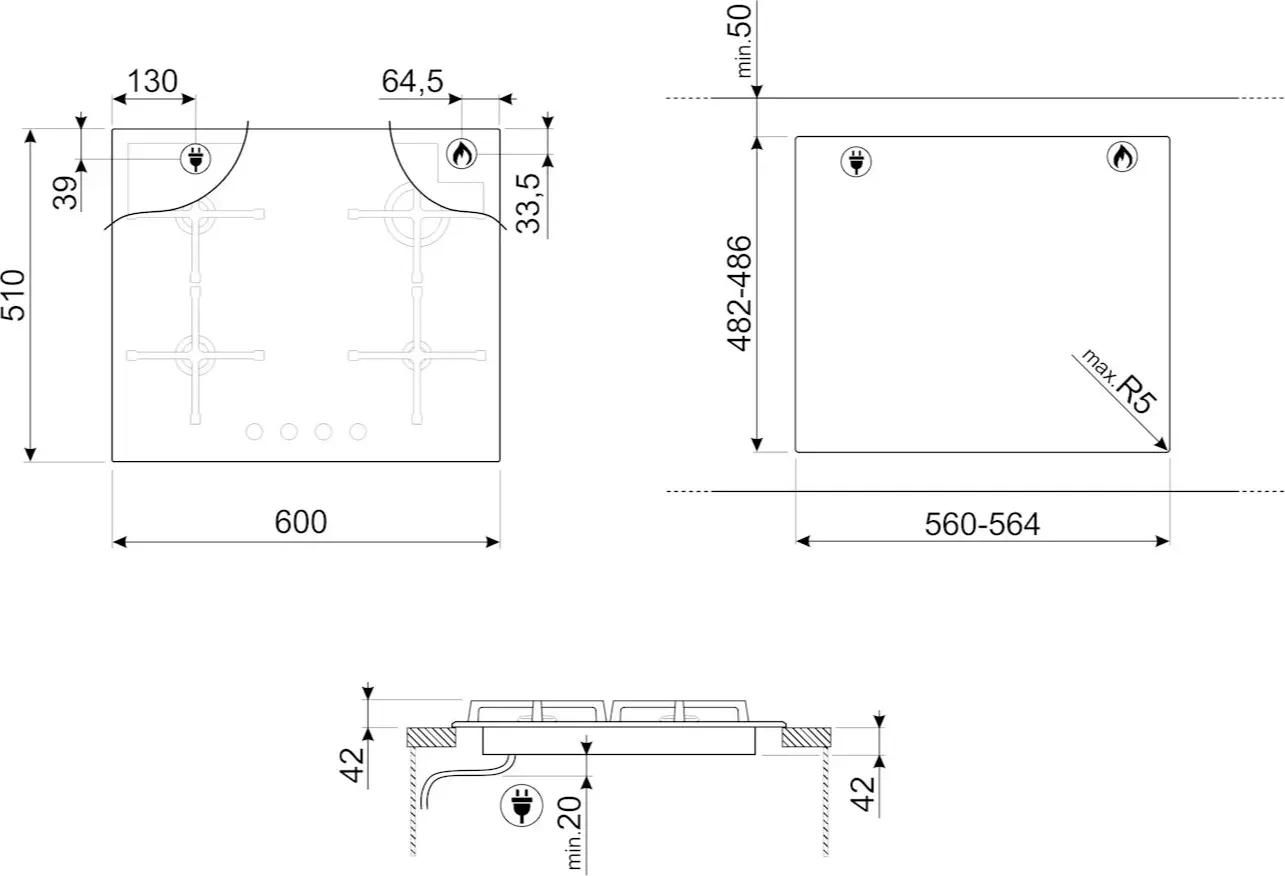 Фото №0 Панель варочная газовая SMEG PV164S2