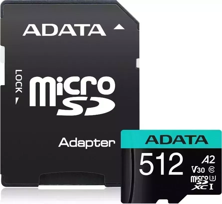 Карта памяти A-DATA microSDHC 512Gb Class10 Premier Pro + adapter (AUSDX512GUI3V30SA2-RA1)