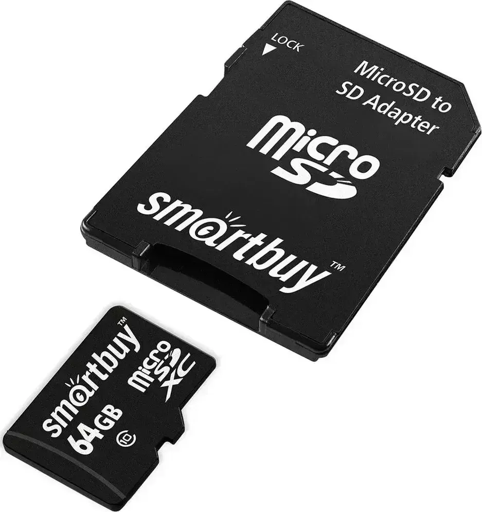 Карта памяти SMARTBUY MicroSDXC 64GB Class10 LE (SB64GBSDCL10-01LE) + адаптер