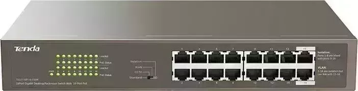 Коммутатор TENDA TEG1116P-16-150W