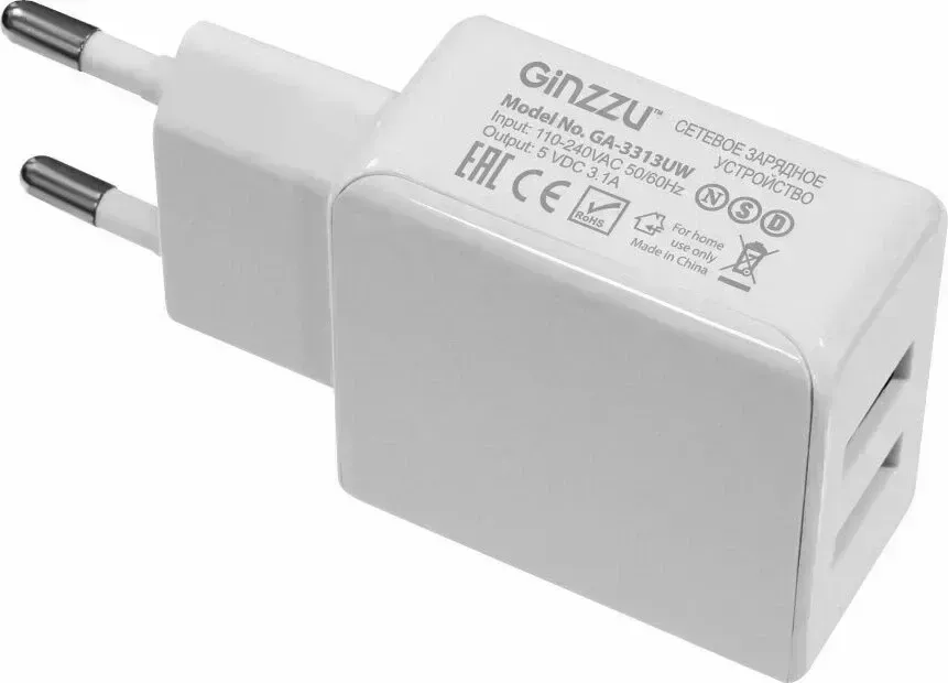 Сетевое зарядное устройство GINZZU GA-3313UW белый