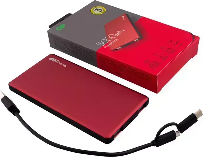 Внешний аккумулятор GP Portable PowerBank MP05 5000mAh 2.1A 2xUSB красный (MP05MAR)