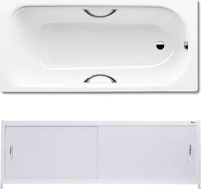 Стальная ванна Kaldewei Saniform Plus Star 337 180x80 с экраном Emmy Бланка, ножками и ручками