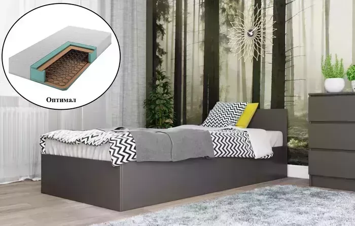 Кровать Смарт Морини 90 графит с матрасом Оптимал (А3121582908)
