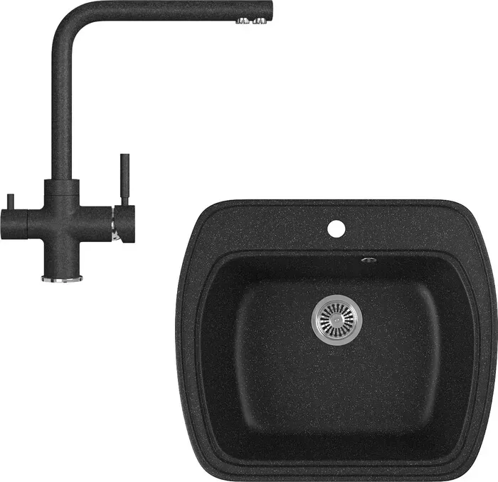 Мойка кухонная и смеситель GREENSTONE и смеситель GRS-11-308, GS-005-308 черный
