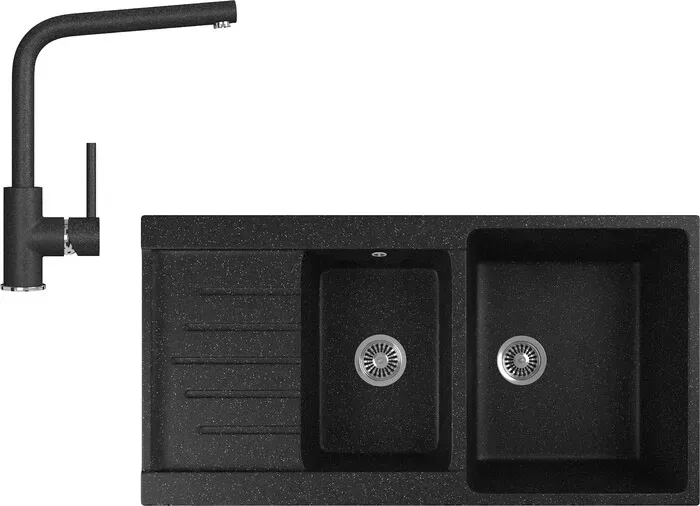 Мойка кухонная и смеситель GREENSTONE и смеситель GRS-98k-308, GS-004-308 черный