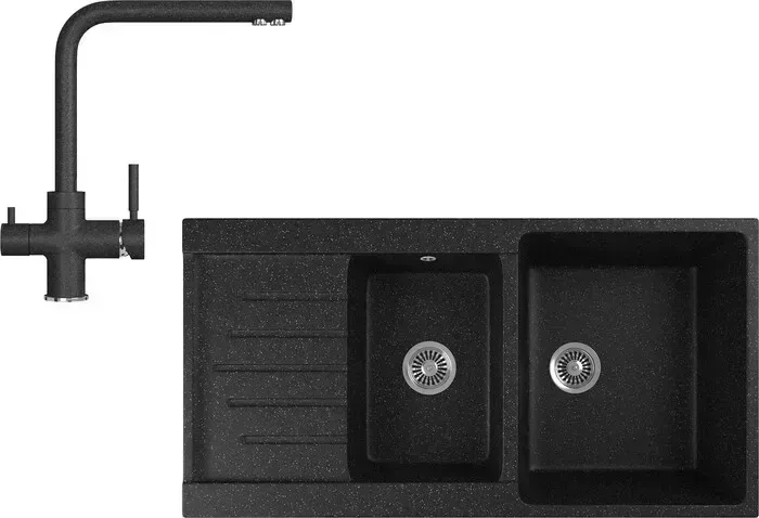 Мойка кухонная и смеситель GREENSTONE и смеситель GRS-98k-308, GS-005-308 черный