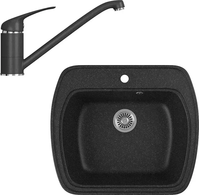 Мойка кухонная и смеситель GREENSTONE и смеситель GRS-11-308, GS-001-308 черный