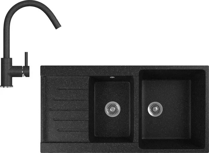 Мойка кухонная и смеситель GREENSTONE и смеситель GRS-98k-308, GS-003-308 черный