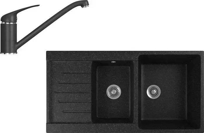 Мойка кухонная и смеситель GREENSTONE и смеситель GRS-98k-308, GS-001-308 черный